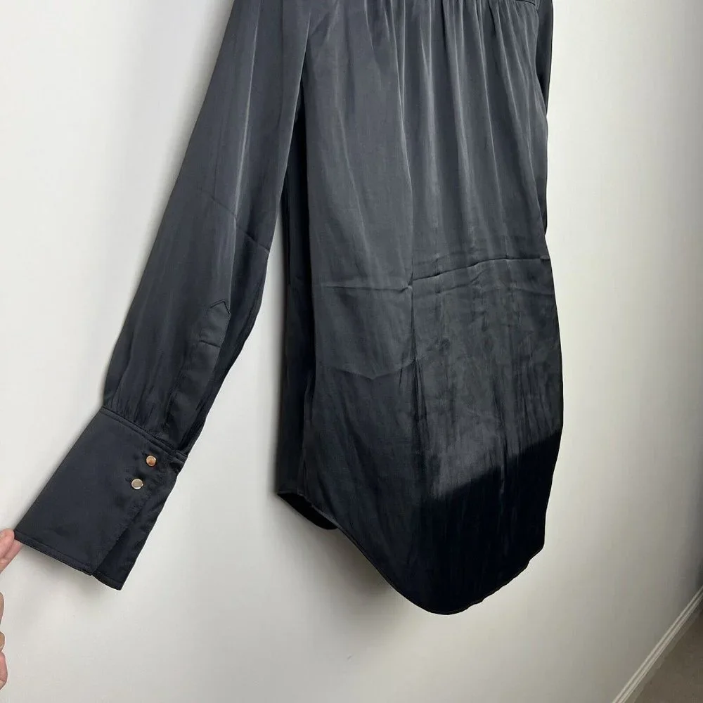 Witchery Modern Cuff Blouse Top Long Sleeve Black Satin Office Work Lux Size S 8 - Picture 8 of 13